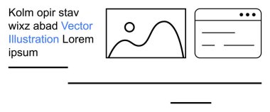 Web tasarımı, dijital içerik oluşturma, grafik şablonlar, kullanıcı arayüzü, model düzeni ve sunum araçları. Resim yer tutucuları ve tarayıcı çerçeveli soyut ögeler. Web tasarımı ve dijital