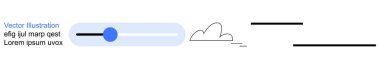 Kullanıcı arayüzleri, web tasarımı, teknoloji, dijital araçlar, mobil uygulamalar, bulut hesaplama. Mavi düğmeli, bulut simgeli ve yer tutucu metinli minimal tasarım kaydırıcısı. Kullanıcı arayüzleri ve ağ