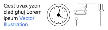 Endüstriyel otomasyon, üretim teknolojisi, gıda işleme, zaman izleme, minimalist tasarım, makine mühendisliği. Saat sembolü, robot kol ve çatal çizimi. Sanayi otomasyonu