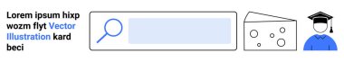 Eğitim, bilgi araması, akademik araştırma, öğrenme araçları, çevrimiçi tarama, keşif. Büyüteç, mesaj kutusu peyniri ve mezuniyet figürü. Eğitim ve bilgi arama temasıName