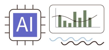 Yapay zeka, veri görselleştirme, teknoloji entegrasyonu, yapay zeka sistemleri, makine öğrenimi, analitik. Veri noktalı yapay zeka çipi ve dijital grafik. Yapay zeka ve veri