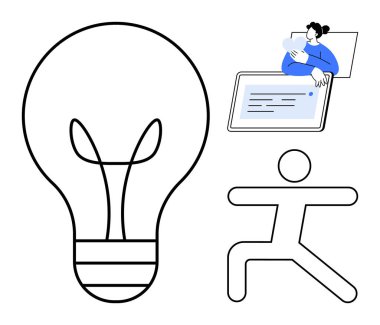 Yenilik kavramı. Bir ampul, insan aktivitesi ve teknoloji ile icat edilen bir şey. İnovasyon fikirleri, yaratıcılığı ve büyümeyi yönlendirir. İş ve eğitim teknolojisi tasarımı için ideal sağlık