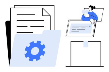 Belge yönetimi konsepti. Dijital dosya depolama, otomatik işleme ve kullanıcı belgelerle etkileşimi. Belge sistemi optimizasyonu ve çevrimiçi işbirliği. İş akışları, uzak çalışma ve veri için