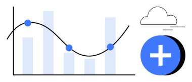 Veri görselleştirme kavramı. Grafik, çubuk, bulut ve ikon istatistiksel izleme, tahmin, performans iyileştirme ve dijital araçlarla veri analizi ekleyin. İş eğilimleri analizleri için uygundur