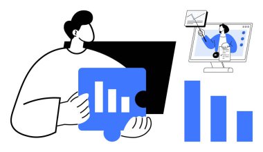 Veri analiz konsepti. Veri tabloları iş sezgilerini ve etkili karar verme mekanizmasını destekliyor. Büyüme, dijital takım çalışması ve uzaktan işbirliği için stratejileri optimize eden veri. İş için ideal