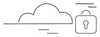 Veri koruması, bulut depolama, çevrimiçi güvenlik, siber güvenlik, güvenli erişim, dijital gizlilik. Bulut ve kilit sembolünün taslağı. Bulut depolama ve veri koruma görselleştirmesi