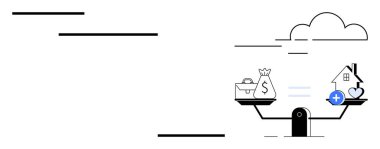 Finansal denge kavramı. Para çantası ve sağlık ikonlarıyla finansal öncelikler belirle. Zenginlik ve refah arasındaki mali denge. Kişisel finansman, bütçe, sağlık giderleri, yaşam tarzı