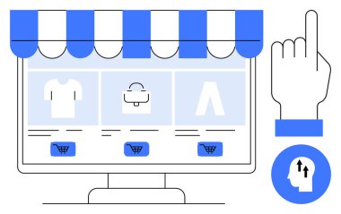 E-ticaret konsepti. E-ticaret dijital işlemleri teşvik eder ve alışveriş deneyimlerini değiştirir. E-ticaret araçları iş operasyonlarını ve çevrimiçi bağlantıları geliştirir. Perakende, pazarlama için