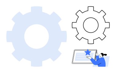 İş akışı görselleştirme, takım çalışması planlama, sistem ayarları, kişiselleştirme, yenilik ve teknoloji yönetimi. Vites ve insan tabletle etkileşimde. Çalışma akışı görselleştirme ve takım çalışması planlaması