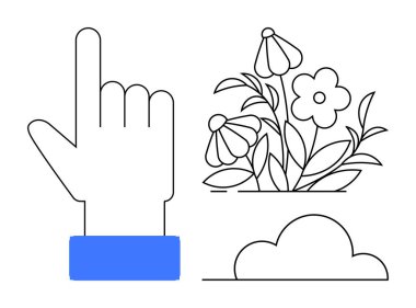Çevresel farkındalık, sürdürülebilirlik, dijital etkileşim, dokunma arayüzü, çevre dostu teknoloji, minimalizm. Çiçeklere ve bulutlara yakın el işaretleri. Çevre bilinci ve sürdürülebilirliği