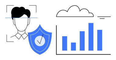 Dijital güvenlik kavramı. Dijital güvenlik, güvenli kimlik doğrulama ve veri korumasını sağlıyor. Bulut hesaplama, analitik ve gizlilik çözümlerinde dijital güvenlik. IT uygulamaları