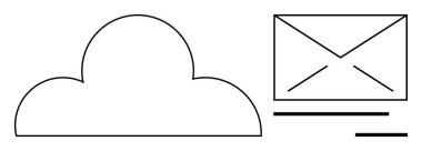 Veri paylaşımı, iletişim, bulut hizmetleri, e-posta dağıtımı, depolama sistemleri, dijital aktarım. Bir bulut sembolü ve minimalist çizgi sanatında bir e-posta zarfı. Bulut hizmetleri ve iletişim kavramları