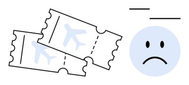 Seyahat iptal edildi. Uçak biletleri ve hüzünlü bir yüz iptal edilmiş seyahat planları, seyahat karışıklığı ve rezervasyon sorunları. Program değişiklikleri ya da acil durumlar nedeniyle seyahatler iptal edildi. Havayolları, seyahat uygulamaları