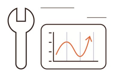 Veri analizleri, performans optimizasyonu, iş büyümesi, teknik araçlar, izleme, mühendislik çözümleri. Beyaz arkaplanda kırp ve yükselen grafik simgesi. Veri analizi ve performansı