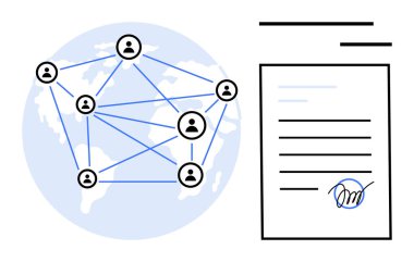 Dijital dönüşüm, uzak takım çalışması, küresel işbirliği, e-imzalar, iş iletişimi, çevrimiçi anlaşmalar. İmzalı bir belgenin yanında dünyanın bir ucundan insanlar var. Dijital