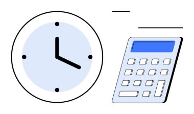 Zaman izleme, verimlilik, finansal planlama, zamanlama, muhasebe, iş verimliliği. Bir saat ve hesap makinesi. Basit nesnelerle zaman izleme ve üretkenlik