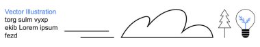 Yaratıcılık, yenilik, doğa, sürdürülebilirlik, enerji, tasarım kavramları. Bulut, ağaç ve ampulle en az çizgisel tasarım. Yaratıcılık ve doğa kavramları temiz bir şekilde resmedilmiştir.