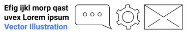 Konuşma balonu, dişli ve zarf tasarımları. İletişim, e-posta, mesajlaşma, sohbet, ayarlar, teknik destek ve basit iniş sayfası için ideal