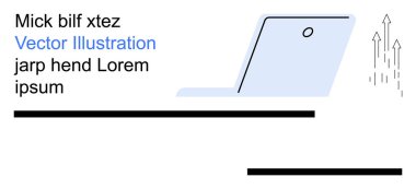 Teknoloji, yenilik, dijital ilerleme, çalışma alanı fikirleri, üretkenlik, iş. Geometrik çizgileri ve yukarı doğru okları olan minimalist dizüstü bilgisayar tasarımı. Teknoloji ve yenilik kavramı
