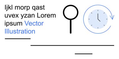 Zaman yönetimi, araştırma araçları, dijital iş akışı, veri analizi, minimum tasarım, kurumsal şablonlar. Yer tutucu yazısıyla büyüteç ve saat. Zaman yönetimi ve araştırma araçları kavramı