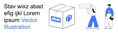 Çevrimiçi perakende satış, nakliye lojistiği, müşteri değerlendirmeleri, profesyonel hizmetler, ürün tatmini, işyeri etkileşimi. Bir teslimat kutusu, müşteri değerlendirme yıldızları ve profesyonel bir işçi.