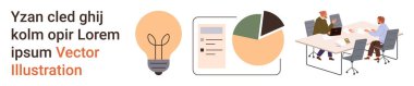 İş stratejisi, takım çalışması, beyin fırtınası, yenilik, veri analizi, karar verme. Ampul, çizelgeler ve takım işi tartışıyor. İş stratejisi ve takım çalışması kavramları
