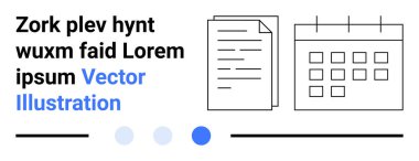 Belge ve takvim simgeleri, minimalist siyah-mavi renk temalı yer tutucu metnin yanında yer alır. Planlama, zamanlama, organizasyon, üretkenlik, dijital tasarım, veri yönetimi için ideal