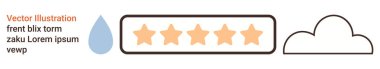 Müşteri geribildirimi, hava durumu uygulaması tasarımı, değerlendirme sistemi, kullanıcı arayüzü unsurları, uygulama arayüzü, iş değerlendirmeleri. Üst üste beş yıldız, bulut ana hatlı su damlası sembolü. Müşteri geribildirimi ve hava durumu