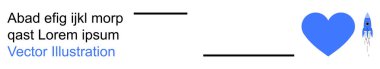 Aşk, yenilik, yaratıcı tasarım, teknoloji, soyut sanat, ilham. Soyut metni olan mavi kalp ve roket. Yaratıcı tasarım ve ilham için aşk ve yenilik kavramı