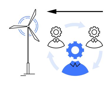 Yenilenebilir enerji kavramı. Yenilenebilir enerji rüzgar türbini yeniliği, takım çalışması ve sürdürülebilirlik için dişli mekanizmaları. Yenilenebilir enerji teknolojisi, takım çalışması ve yeşil çözümler. Mükemmel.