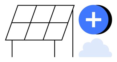 Güneş enerjisi. Güneş paneli enerji temalı bir sembol ve yenilenebilir enerji kaynaklarının yanında gösteriliyor. Güneş enerjisi temiz elektrik ve sürdürülebilirliği teşvik ediyor. Enerji ve çevre için