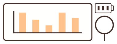 Veri analizi, araştırma araçları, pil optimizasyonu, istatistik görselleştirme, izleme performansı, enerji verimliliği. Bar çizelgesi, büyüteç batarya ikonu. Veri analizi ve araştırma araçları