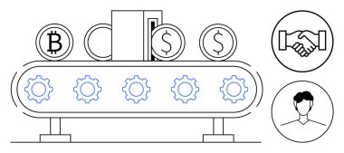 Kripto para birimi konsepti. Kripto para madenciliği, blockchain vites, Bitcoin ve dolar paralarıyla çizilmiş. Kripto para birimi güvenli işlemleri ve merkezi olmayan finansmanı sağlar. Fintech için.