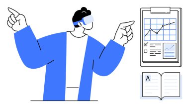 Artırılmış gerçeklik, veri görselleştirme, eğitim, teknoloji, analitik, sanal etkileşim. Grafikli, veri tabanlı ve açık kitaplı AR gözlüklü biri. Veri görselleştirme ve analiz