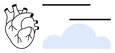 Anatomik kalp, mavi bulutun yanında hareket ya da atmosfer olduğunu gösteren çizgiler var. Sağlık, duygu, bilim, hayal gücü, yaratıcılık, soyut fikirler ve bağlantı metaforları için ideal
