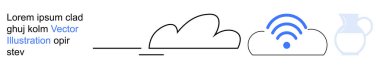 Bulut bilgisayarı, ağ, veri transferi, internet teknolojisi, kablosuz bağlantı, modern iletişim. Kablosuz sembollü ve soyut şekilli minimalist bulut. Bulut hesaplama ve ağ oluşturma