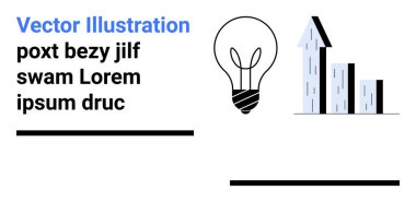İş stratejisi, yenilik, başlangıç fikirleri, ilerleme izleme, veri analizi, yaratıcı çözümler. Yükselen bar grafiğinin yanındaki ampul. Yenilik ve iş stratejisi kavramı