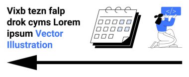 Program, yazılım geliştirme, programlama, proje yönetimi, kodlama, teslim tarihleri. Temiz bir arkaplanda bir takvim, ok ve kodlama figürü. Zamanlama ve yazılım geliştirme kavramları