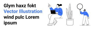 Dizüstü bilgisayarı olan, otururken el kol hareketi yapan, saksı saksısı olan, balon tutan biri. Takım çalışması, yaratıcılık, teknoloji, uzak çalışma, iletişim, minimalizm için ideal basit iniş sayfası