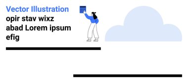 Bulut bilgisayarı, dijital veri, teknoloji, çevrimiçi depolama, bilgi paylaşımı, internet yönetimi. Dijital bulut sembolü ile etkileşime geçen bir kişi. Bulut hesaplama ve dijital veri kavramları