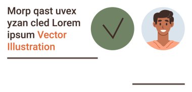 Kimlik doğrulaması, profil onayı, çevrimiçi doğrulama, kullanıcı kimliği, güven, koruma. Yeşil bir onay işaretinin yanında gülümseyen insan portresi. Kimlik doğrulama ve profil onayı kavramı