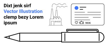 Teknolojik büyüme, sosyal medya, içerik paylaşımı, endüstriyel tasarım, iletişim araçları, yaratıcılık. Dijital medya düzeni, kalem fabrikası çizimi. Teknoloji artışı ve sosyal medya kavramları