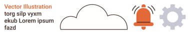 Bulut deposu, dijital uyarılar, sistem yapılandırması, çevrimiçi veriler, bilişim hizmetleri, ağ yönetimi. Bir bulut, alarm zili ve dişli ikonu veri yönetimini öneriyor. Bulut depolama ve dijital uyarılar