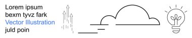 Yenilik, yaratıcı düşünce, ilerleme, büyüme, teknoloji, başarı. Bulut çizgisi, yukarı doğru oklar ve bir ampul. Yenilik ve yaratıcı düşünce konsepti