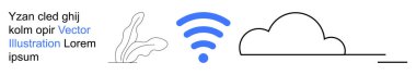 Kablosuz iletişim, bulut hesaplama, teknoloji ağları, dijital veri akışı, internet hizmetleri ve bağlantı. Bulut resimli kablosuz sinyal. Kablosuz iletişim ve bulut