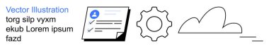 Veri yönetimi, bulut teknolojisi, iş akışı sistemleri, dijital araçlar, verimlilik, bilişim hizmetleri. Bir dişli ve bulut grafiğinin yanında kullanıcı profili ve kontrol listesi. Veri yönetimi ve bulut teknolojisi görselleri