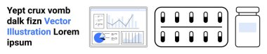 Çizelgeli veri paneli, su toplamış tabletler ve ilaç şişesi. Sağlık hizmetleri, tıbbi araştırma, eczane, veri analizi, sağlık teknolojisi, tanılama sade iniş sayfası için ideal