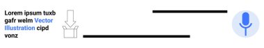 Teknoloji, iletişim, ses komutları, dijital indirme, kullanıcı arayüzü, kullanılabilirlik. Bir mikrofon ve aşağı bakan bir okla birlikte indirme kutusu. Teknoloji ve ses komutu resimli