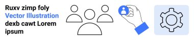 Bir grup insan simgesi, bir kullanıcı sembolü, ve dişli ögesi işbirliği, takım oluşturma, kullanıcı seçimi ve işlem yönetimini öneriyor. HR, takım dinamiği ve iş akışı istemcisi için ideal