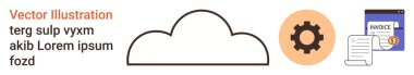 Bulut hesaplama, veri yönetimi, işlem otomasyonu, dijital dönüşüm, online fatura, finansal teknoloji. Teçhizatlı ve fatura belgeli bir bulut simgesi. Bulut hesaplama ve veri yönetimi
